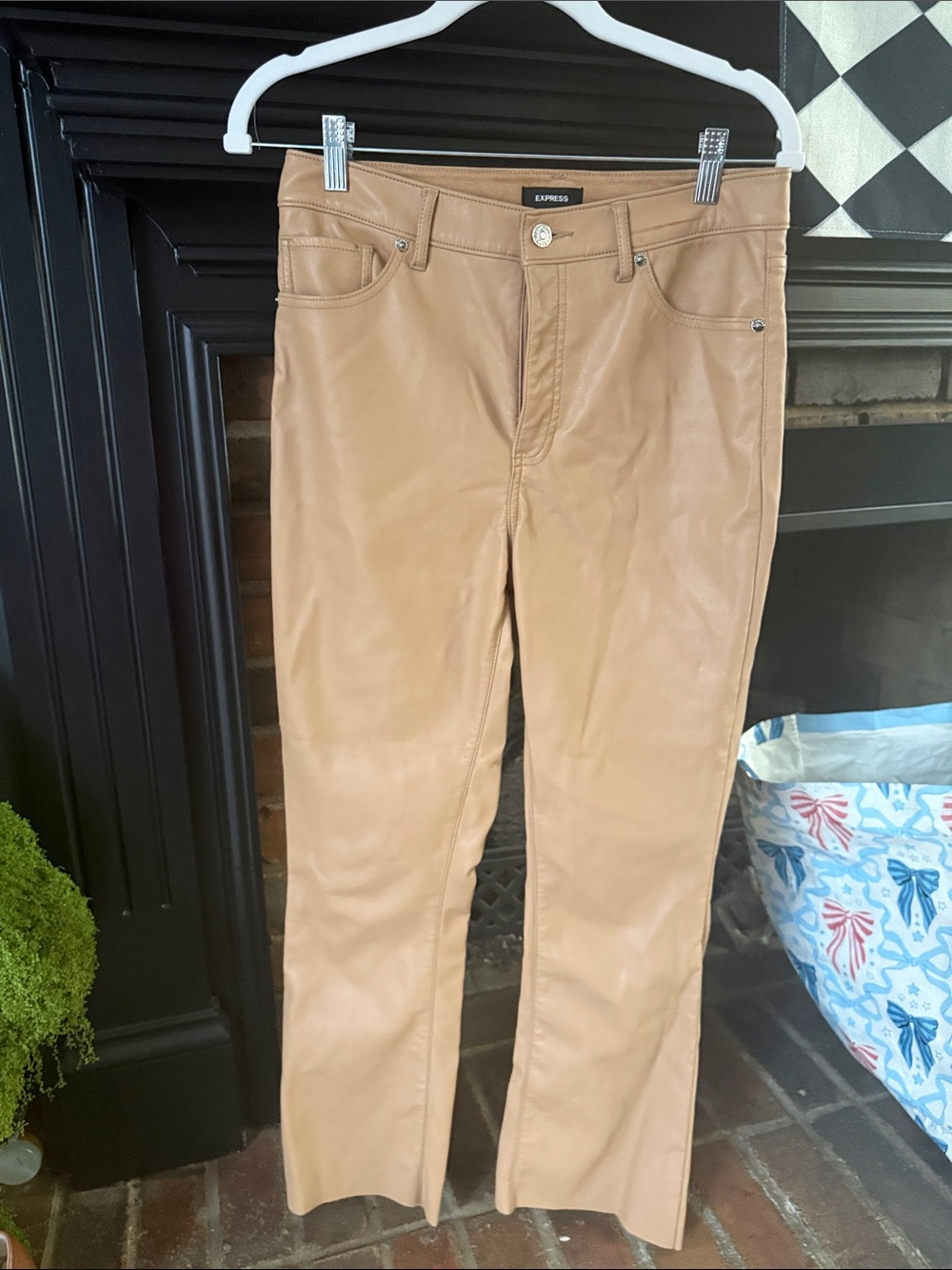 Express Faux Leather Skinny Pants in Camel Tan